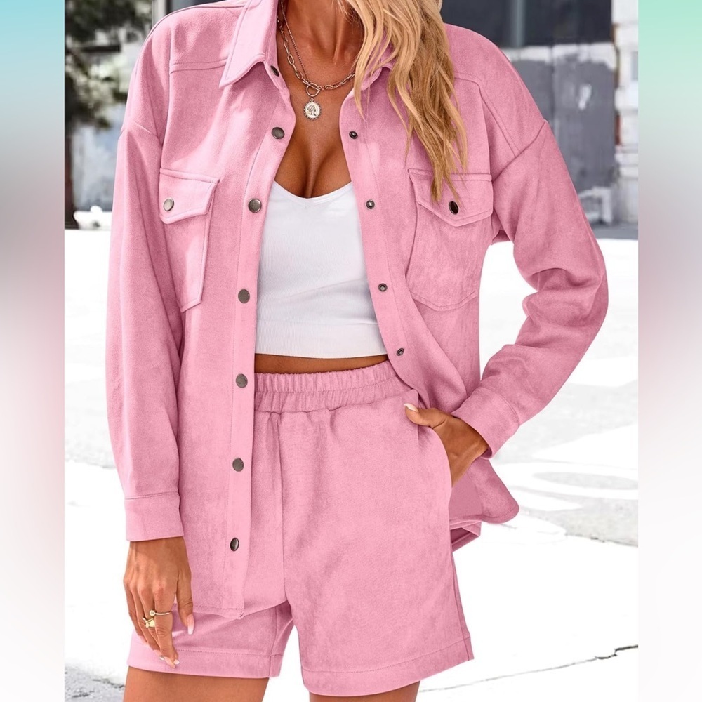 NWOT Kirundo Pink Button-Up Shirt and Shorts Set Women’s Size Small